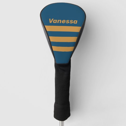 Retro Royal Goud Drie-rij Strepen met Naam Golfheadcover (Voorkant)