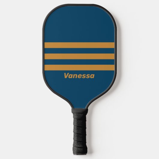 Retro Royal Goud Drie Strepen met Naam Pickleball Paddle (Voorkant)