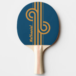 Retro Royal Goud Dubbele Streep Lus met Naam Tafeltennisbatje