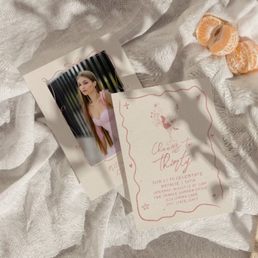Retro Roze 30e juichen tot dertig foto verjaardag Kaart