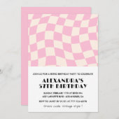 Retro  Roze 57e geruite verjaardag Kaart (Voorkant / Achterkant)