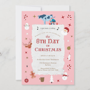 Retro Roze 8e Dag Kerst Mid-Century Feestdag Kaart