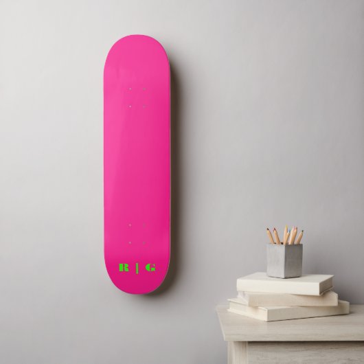 Retro Roze Aangepast monogram Initiaal Neon Groene Persoonlijk Skateboard (Muurkunst)