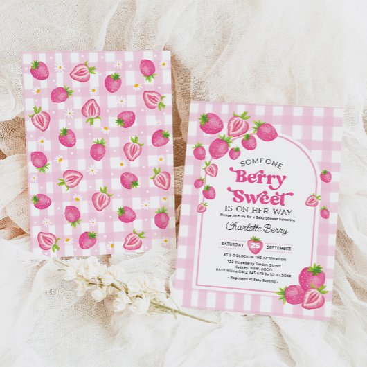 Retro Roze Aardbei Berry Sweet Baby Meisje Douche Kaart