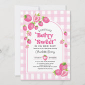 Retro Roze Aardbei Berry Sweet Baby Meisje Douche Kaart (Voorkant)