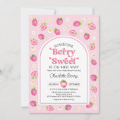 Retro roze aardbei bessen lief meisje Baby shower Kaart (Voorkant)