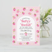 Retro roze aardbei bessen lief meisje Baby shower Kaart (Staand voorkant)
