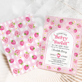 Retro roze aardbei bessen lief meisje Baby shower Kaart