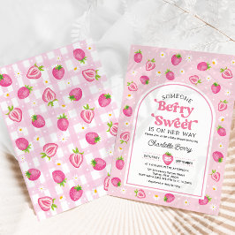 Retro roze aardbei bessen lief meisje Baby shower Kaart
