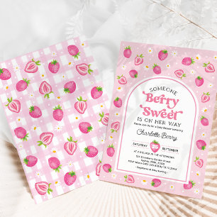 Retro roze aardbei bessen lief meisje Baby shower Kaart