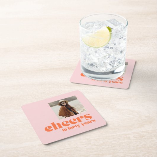 Retro Roze & Abrikoos, 40ste verjaardag gejuich Kartonnen Onderzetters (Insitu)