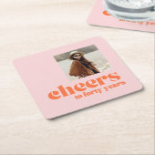 Retro Roze & Abrikoos, 40ste verjaardag gejuich Kartonnen Onderzetters (Schuin)