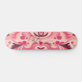 Retro Roze Abstract Bloemenkunst Girly  Persoonlijk Skateboard (Horizontaal)