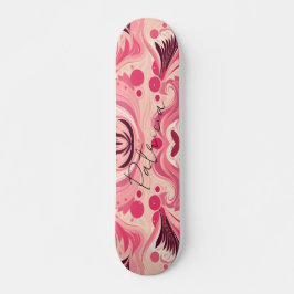 Retro Roze Abstract Bloemenkunst Girly  Persoonlijk Skateboard