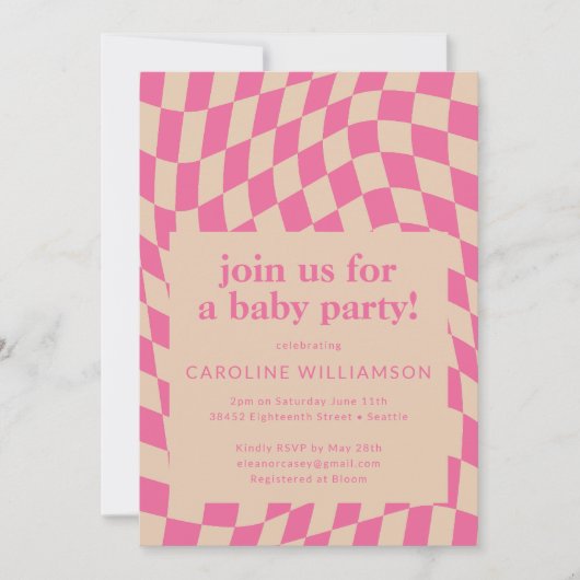 Retro Roze Abstract Checkerboard Baby shower Kaart (Voorkant)