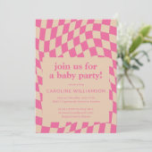 Retro Roze Abstract Checkerboard Baby shower Kaart (Staand voorkant)