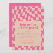 Retro Roze Abstract Checkerboard Baby shower Kaart (Voorkant / Achterkant)