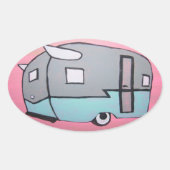 Retro Roze Airstream Trailer Ovale Sticker (Voorkant)
