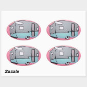 Retro Roze Airstream Trailer Ovale Sticker (Vel)