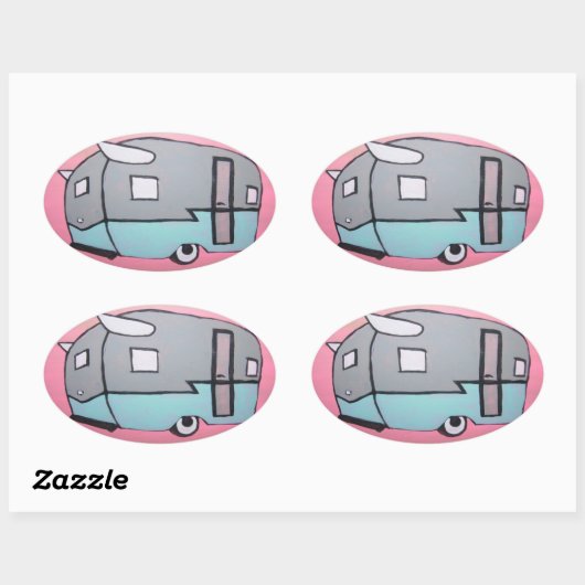 Retro Roze Airstream Trailer Ovale Sticker (Vel)