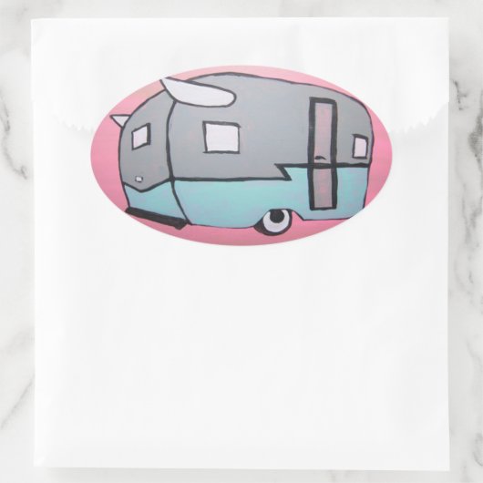 Retro Roze Airstream Trailer Ovale Sticker (Tas)