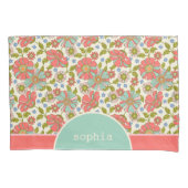 Retro Roze & Aqua Bloemen gepersonaliseerd Kussensloop (Voorkant)