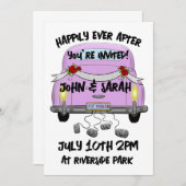 RETRO ROZE AUTO NET GETROUWD BRUILOFT UITNODIGINGE KAART (Voorkant / Achterkant)