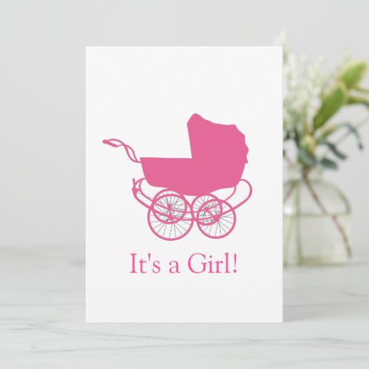 Retro Roze Baby aankondiging (Staand voorkant)