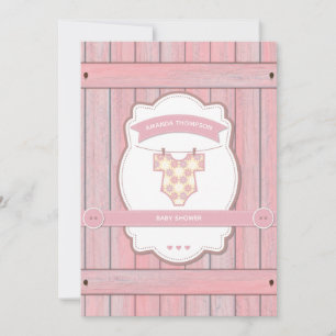 Retro Roze Baby Meisje Shower uitnodiging voeg fot