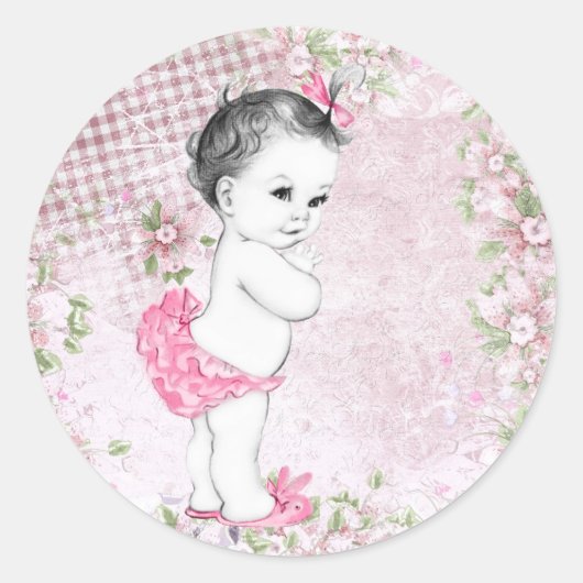 Retro Roze Baby Shower Stickers (Voorkant)
