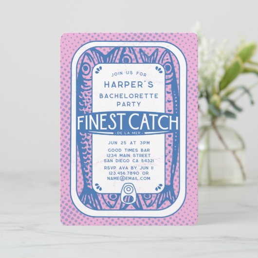 Retro Roze Bachelorette Party  Sardine Vis Kaart (Staand voorkant)