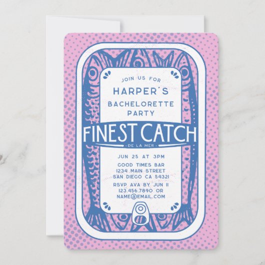 Retro Roze Bachelorette Party Sardine Vis Kaart (Voorkant)