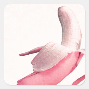 Retro Roze Banaan Kunst Vierkante Sticker