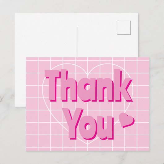 Retro Roze Bedankt  Briefkaart (Voorkant / Achterkant)