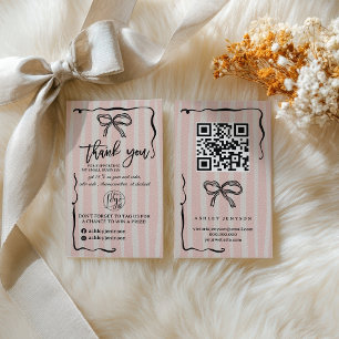 Retro roze beige strik Logo QR Bedankt Bestelling Visitekaartje