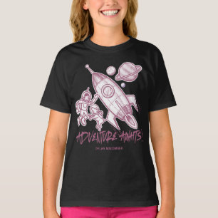 Retro Roze Black Space Travel Rocket Astronaut T-shirt