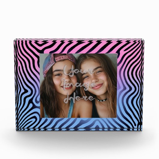 Retro Roze Blauw Gradient Zebra Stripe Foto Lijst (Voorkant)