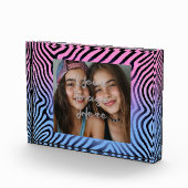 Retro Roze Blauw Gradient Zebra Stripe Foto Lijst (Rechts)