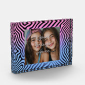 Retro Roze Blauw Gradient Zebra Stripe Foto Lijst (Links)