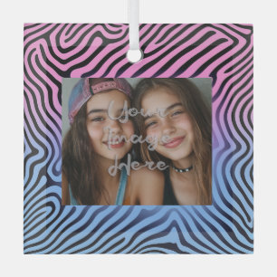 Retro Roze Blauw Gradient Zebra Stripe Foto Lijst Glas Ornament