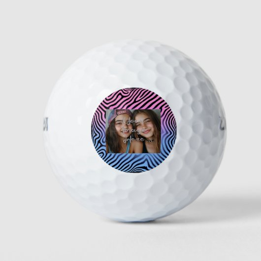 Retro Roze Blauw Gradient Zebra Stripe Foto Lijst Golfballen (Voorkant)