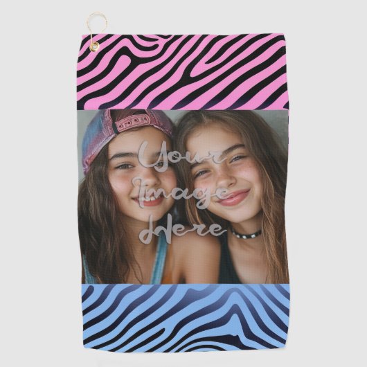 Retro Roze Blauw Gradient Zebra Stripe Foto Lijst Golfhanddoek (Voorkant)