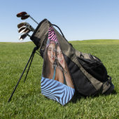 Retro Roze Blauw Gradient Zebra Stripe Foto Lijst Golfhanddoek (Groen)