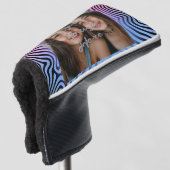 Retro Roze Blauw Gradient Zebra Stripe Foto Lijst Golfheadcover (3/4 voorkant)