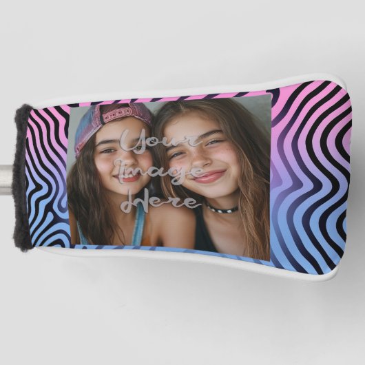 Retro Roze Blauw Gradient Zebra Stripe Foto Lijst Golfheadcover (Voorkant)