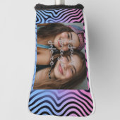 Retro Roze Blauw Gradient Zebra Stripe Foto Lijst Golfheadcover (Draai 90)