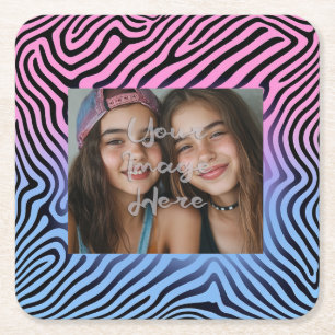 Retro Roze Blauw Gradient Zebra Stripe Foto Lijst Kartonnen Onderzetters