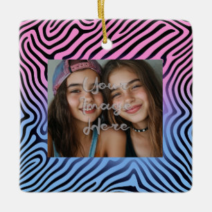 Retro Roze Blauw Gradient Zebra Stripe Foto Lijst Keramisch Ornament