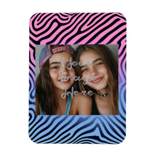 Retro Roze Blauw Gradient Zebra Stripe Foto Lijst Magneet