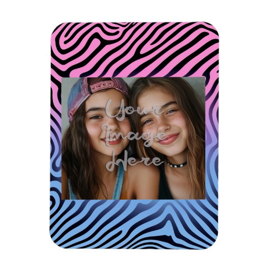 Retro Roze Blauw Gradient Zebra Stripe Foto Lijst Magneet (Verticaal)